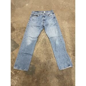 Levis 501 Jeans Mens 33x32 Light Wash Blue Denim Button Fly Straight Leg